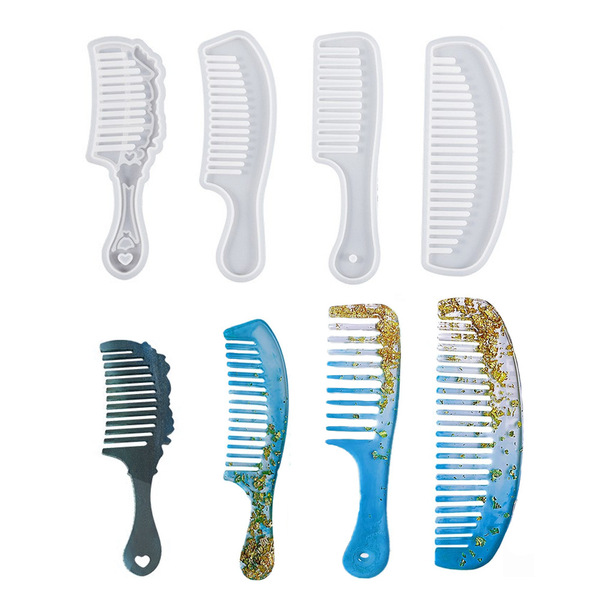 Glue DIY Mirror Lace Crescent Long and Short Handle Comb Abrasive Resin Hair Comb Silicone Mold Amazon Best Selling