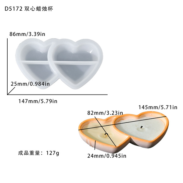 triumphant diy glue drop mold valentine's day series double heart candle cup silicone mold gypsum aromatherapy storage